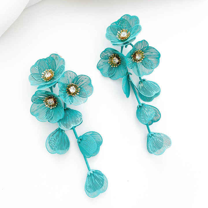 Waterfall Statement Green Flower Earrings - Marian Style Boutique