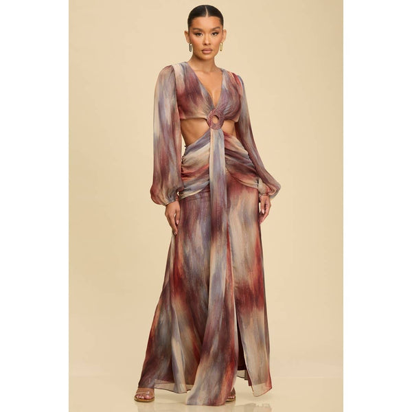 METALLIC RING CHIFFON DRESS