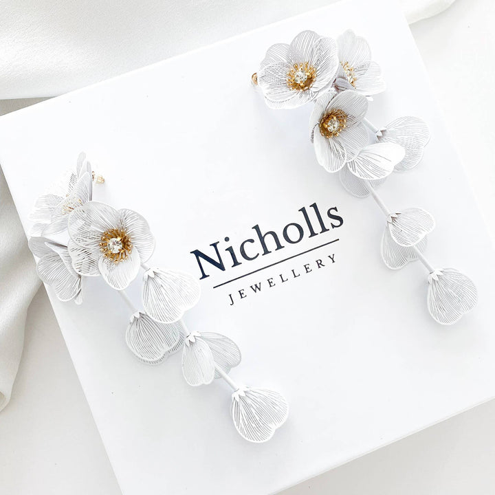 Waterfall Statement White Flower Earrings - Marian Style Boutique