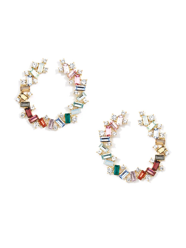 Hoop earring embellished in colorful,baguette-shaped crystals multi-colored - Marian Style Boutique
