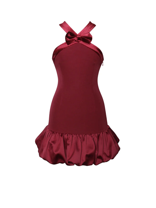 Red Cross Straps Bodycon Mini Dress with Bubble Hem