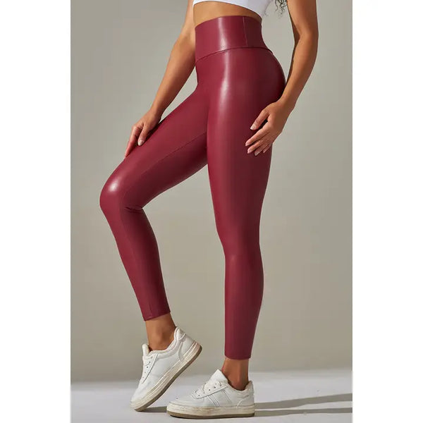 Burgundy High Waisted leather leggings - Marian Style Boutique