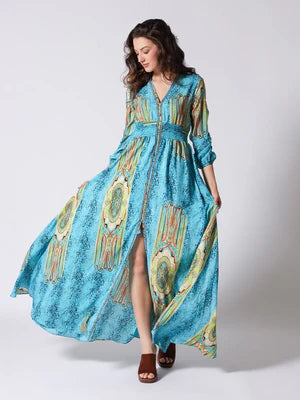 Gift of Love Flutter Sleeve Plunging Maxi Dress - Marian Style Boutique