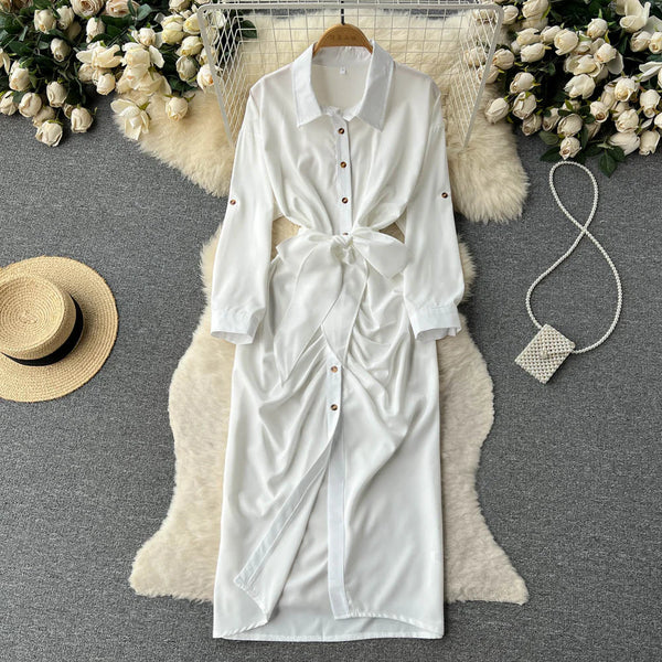 Dress- White Sleeve Slit Dress - Marian Style Boutique