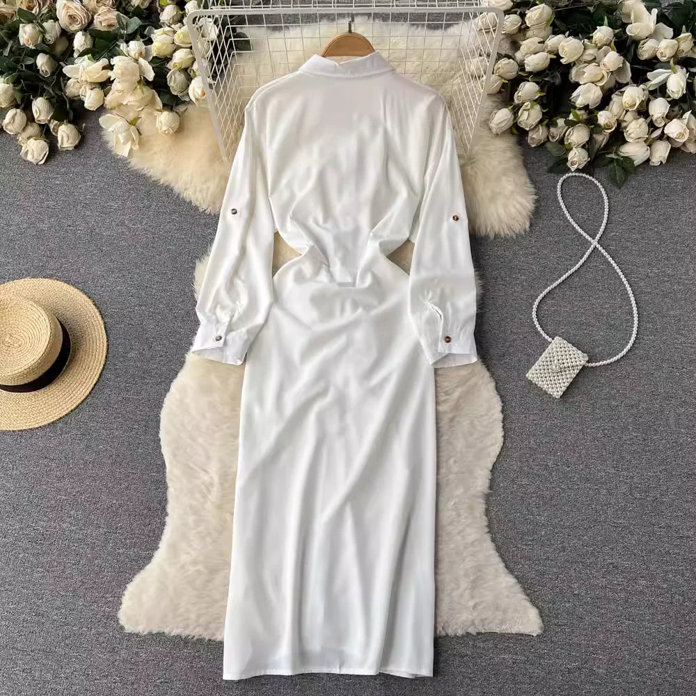 Dress- White Sleeve Slit Dress