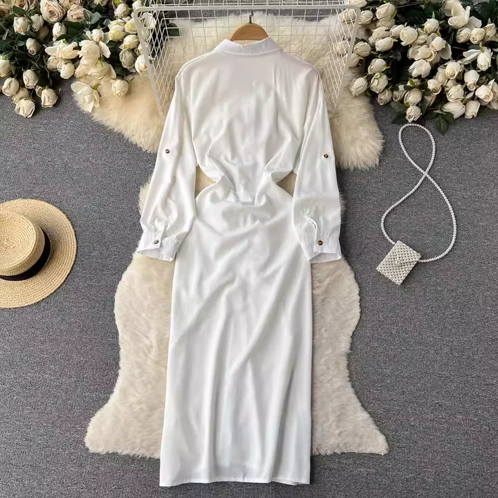Dress- White Sleeve Slit Dress - Marian Style Boutique