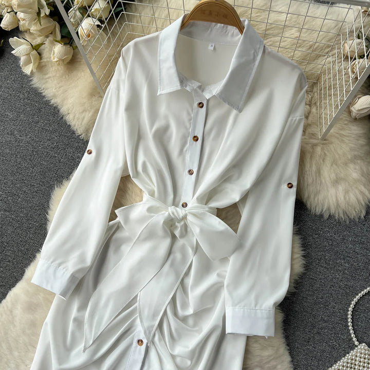 Dress- White Sleeve Slit Dress - Marian Style Boutique