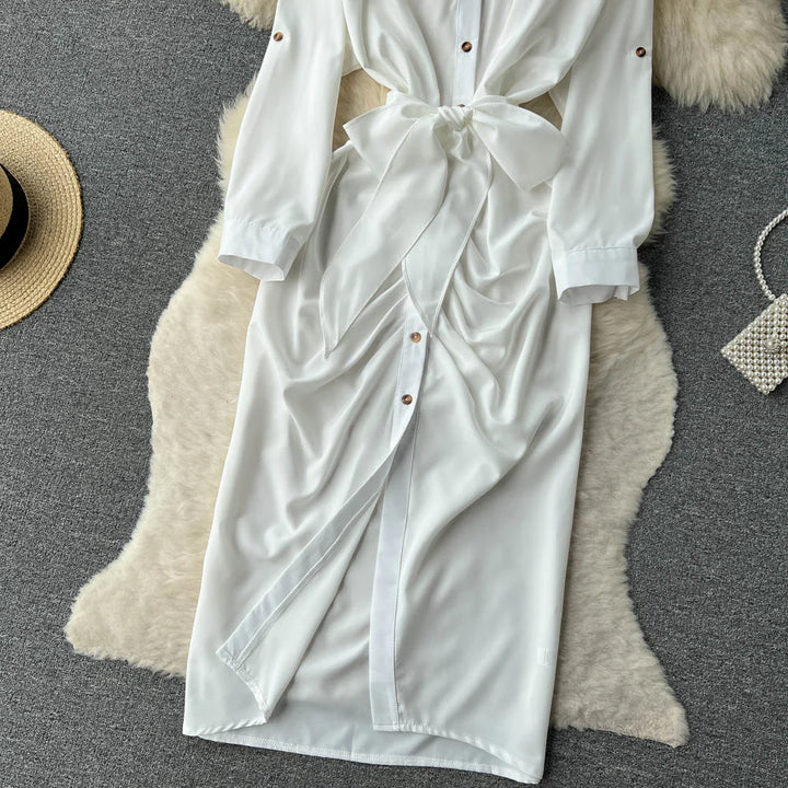 Dress- White Sleeve Slit Dress - Marian Style Boutique