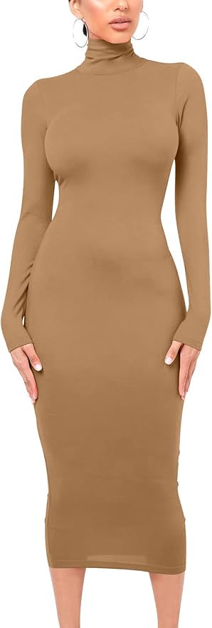 Dress- Taupe turtleneck long sleeved - Marian Style Boutique