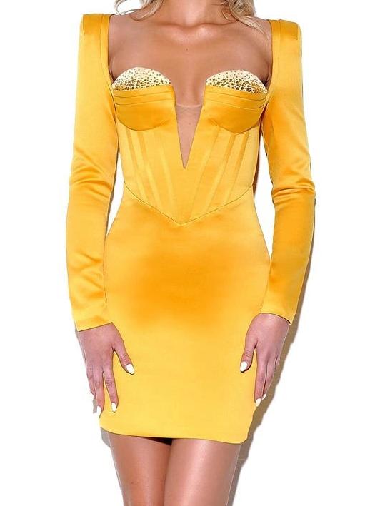 Dress-Gold Satin Corset with Crystals materials - Marian Style Boutique