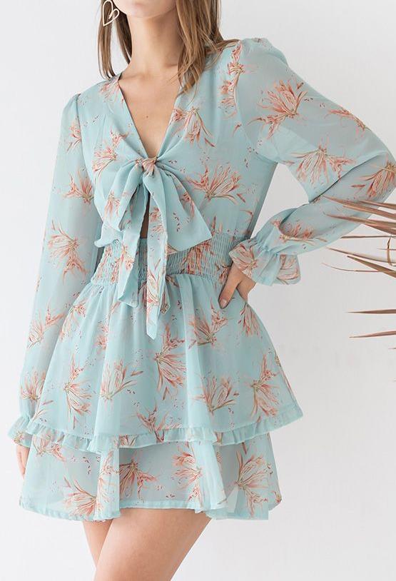 dress- belle sleeves blue designs - Marian Style Boutique