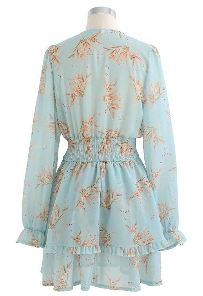 dress- belle sleeves blue designs - Marian Style Boutique