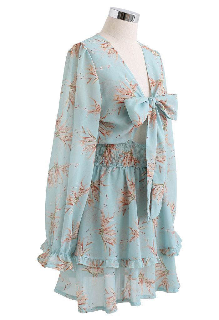 dress- belle sleeves blue designs - Marian Style Boutique