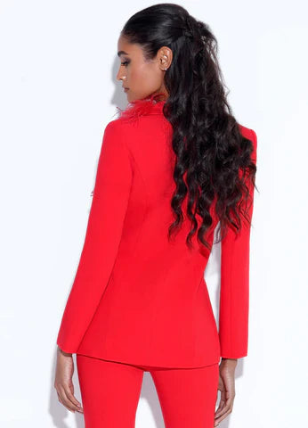 MARIAN STYLE SUIT FEATHER TRIM BLAZER - Marian Style Boutique