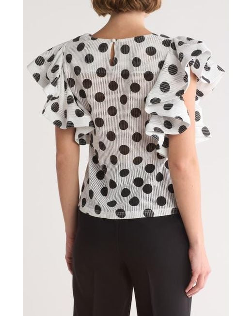 Blouse- Polka Dot blouse with Ruffle on Shoulder