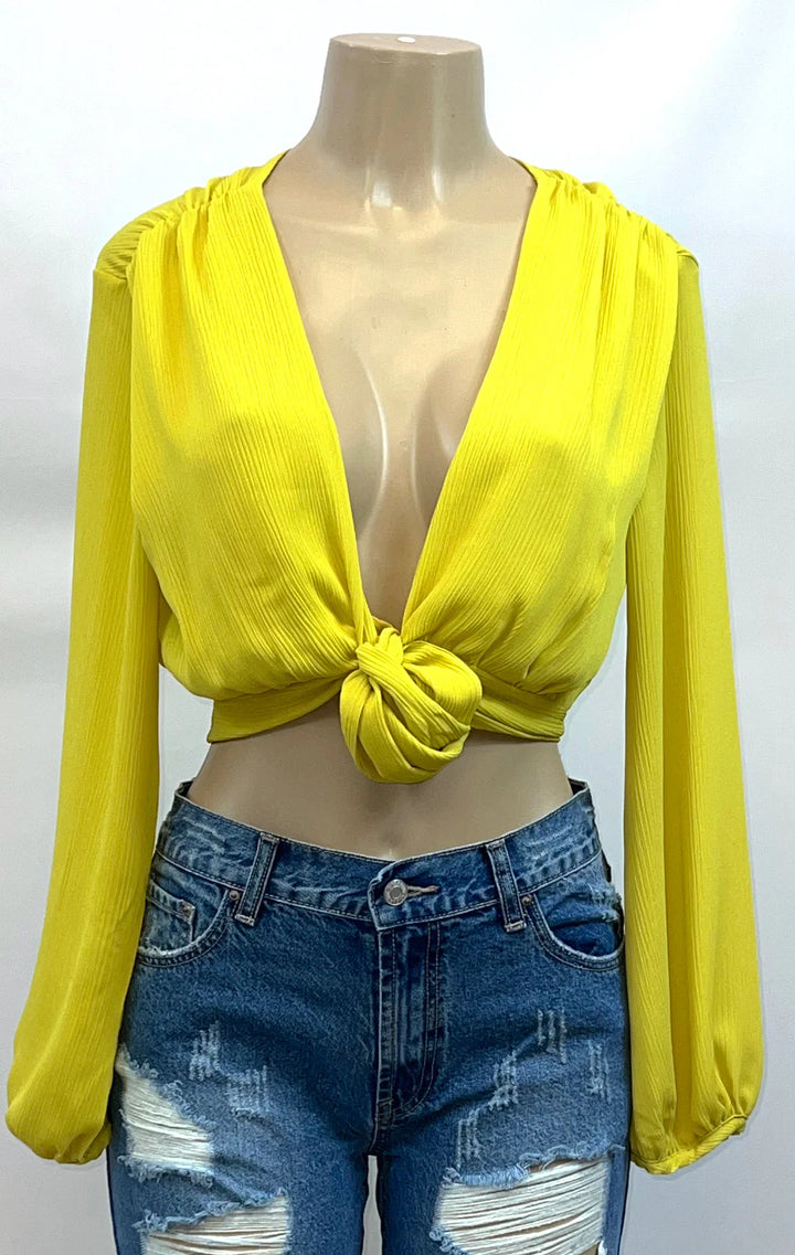Blouse - Front belted yellow blouse - Marian Style Boutique