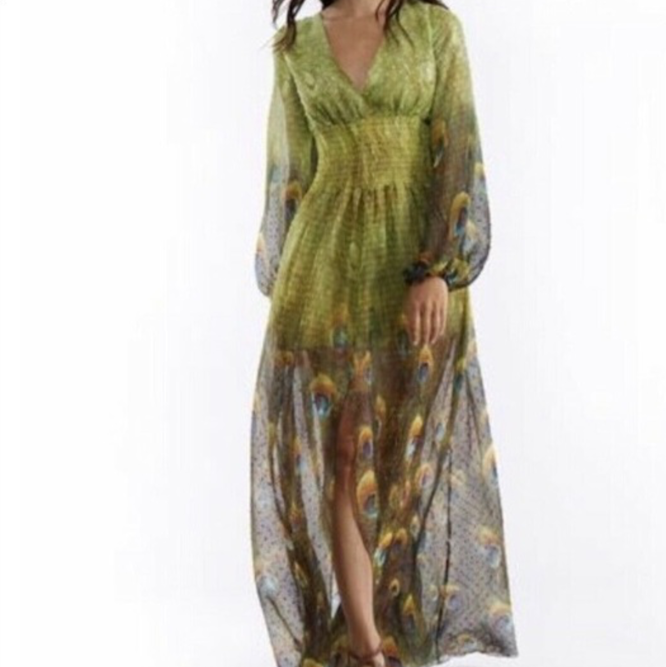 Dress- peacock print maxi dress