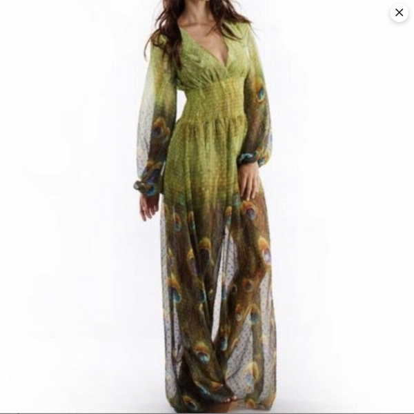 Dress- peacock print maxi dress - Marian Style Boutique