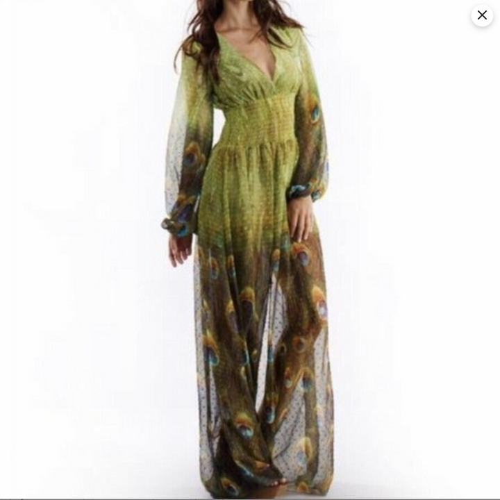 Dress- peacock print maxi dress - Marian Style Boutique
