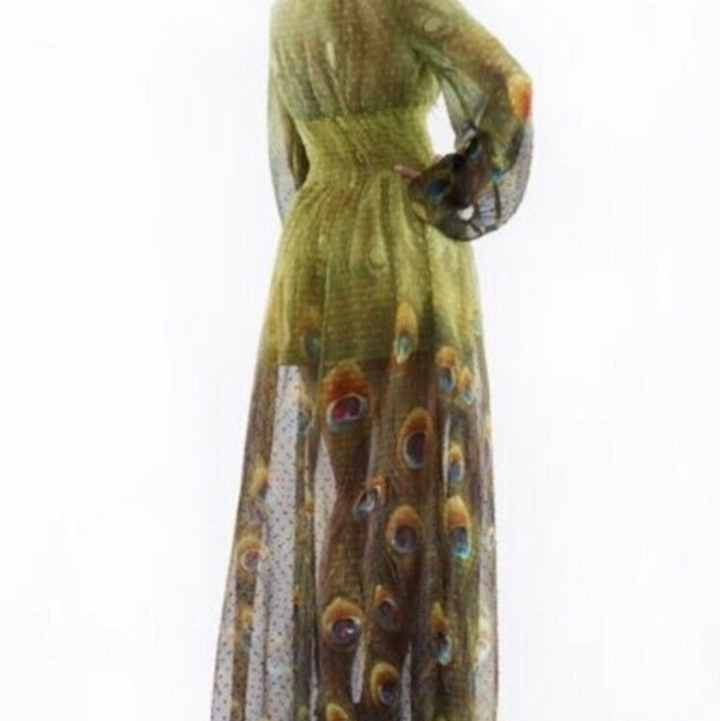 Dress- peacock print maxi dress - Marian Style Boutique