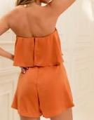 Romper-Burnt Orange linen tiered ruffle tube romper - Marian Style Boutique