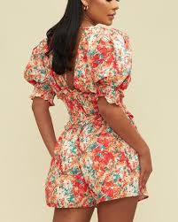 Romper - red colored flowered - Marian Style Boutique