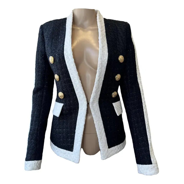 Jacket- black white pockets golden button ups - Marian Style Boutique