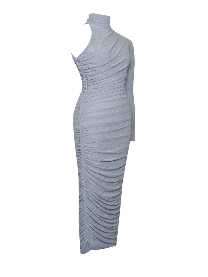 Marian style Light Blue One Sleeve Ruched Pencil Dress - Marian Style Boutique