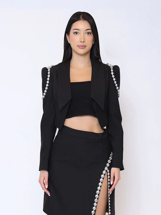 Marian Style Puff Sleeve Crop Jacket with Epaulettes Jewelry