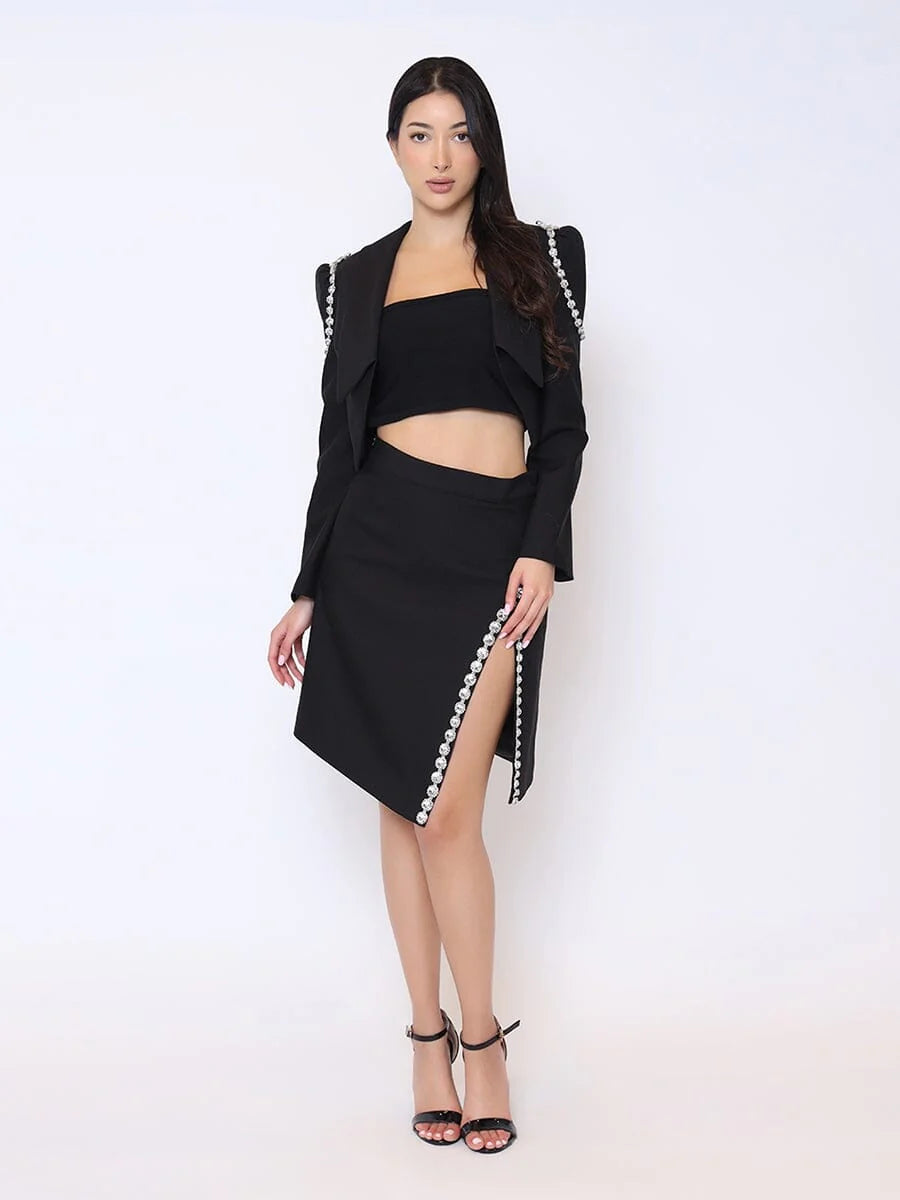 Marian Style  Jewel Embellished slit skirt