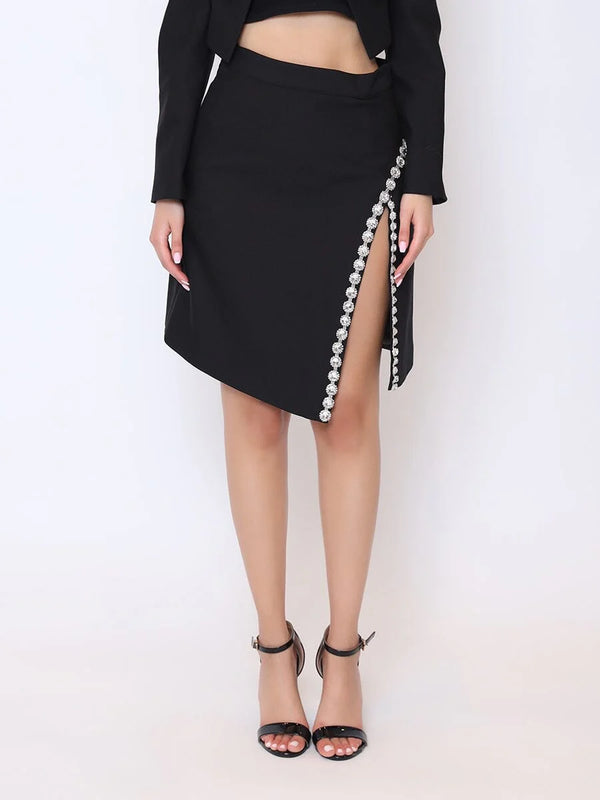 Marian Style Jewel Embellished slit skirt - Marian Style Boutique