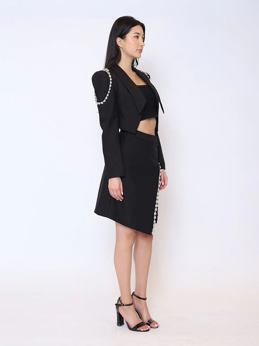 Marian Style Puff Sleeve Crop Jacket with Epaulettes Jewelry