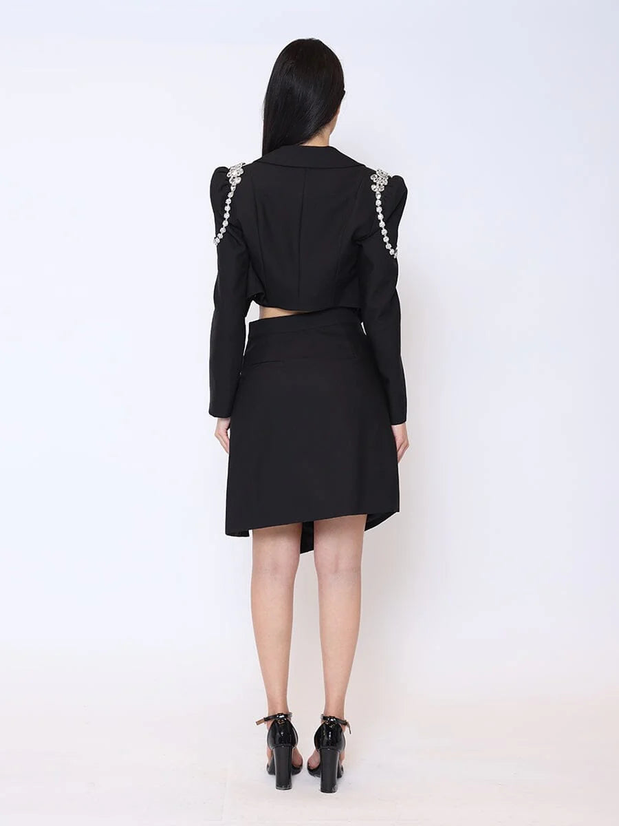 Marian Style Puff Sleeve Crop Jacket with Epaulettes Jewelry