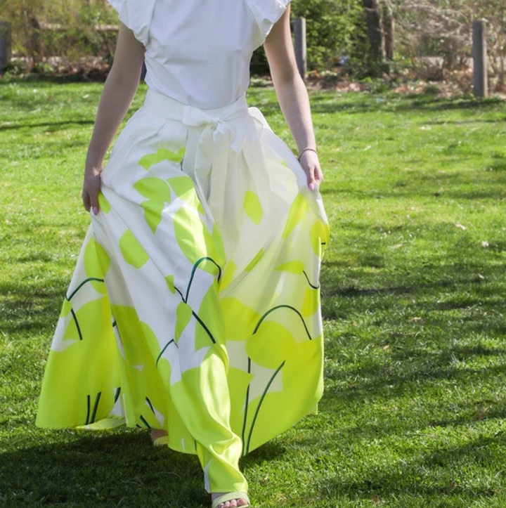 Flower detail maxi skirt wi white yellow - Marian Style Boutique