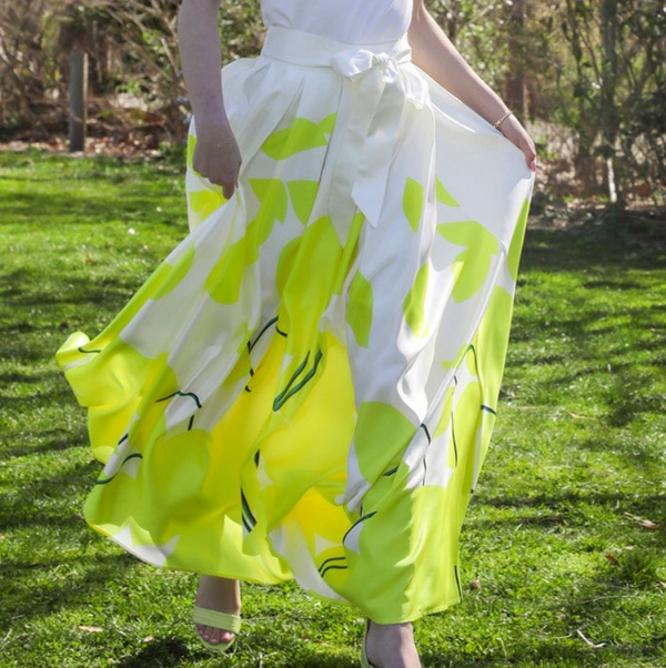 Flower detail maxi skirt wi white yellow - Marian Style Boutique