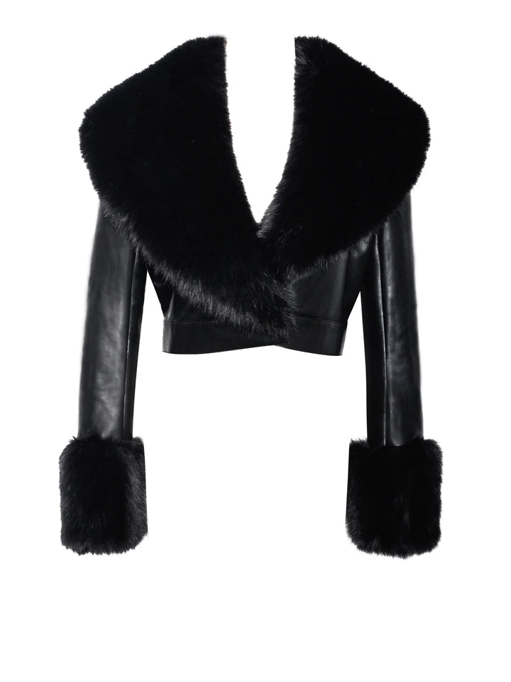 Marian style Ziah Cropped Leather Jacket with Fur Collar - Marian Style Boutique