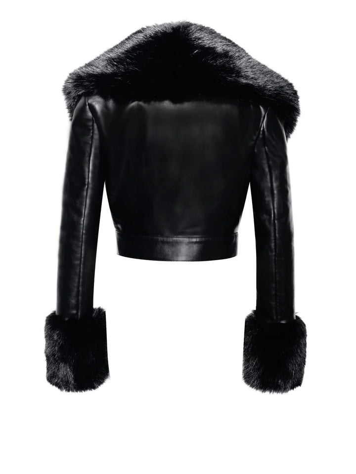 Marian style Ziah Cropped Leather Jacket with Fur Collar - Marian Style Boutique