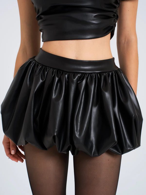 Marian style Yuna Vegan Leather Bubble Hem Skirt - Marian Style Boutique