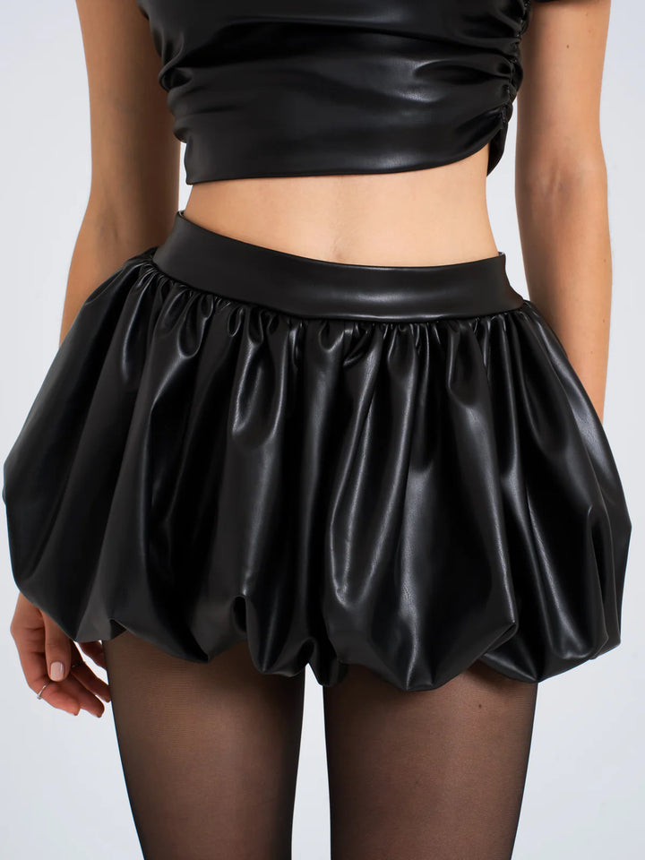 Marian style Yuna Vegan Leather Bubble Hem Skirt - Marian Style Boutique