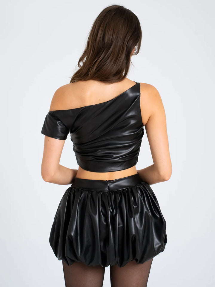 Marian style Yuna Vegan Leather Bubble Hem Skirt - Marian Style Boutique