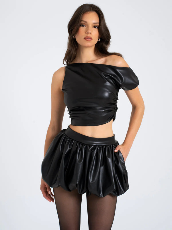 Marian style Leather Slash Neck Tank Top - Marian Style Boutique