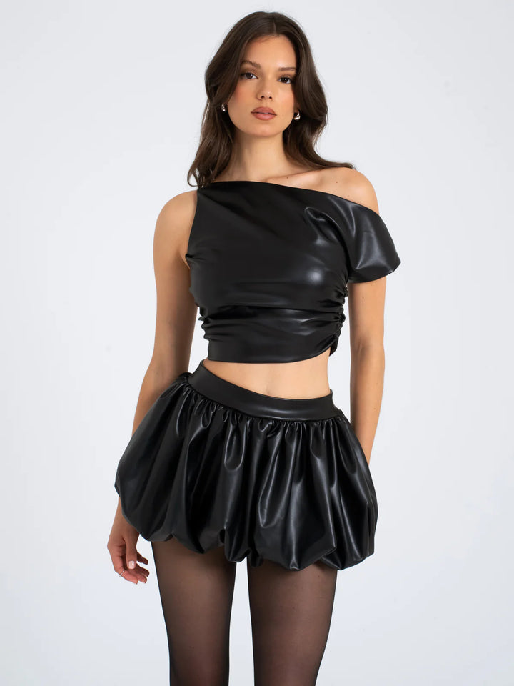 Marian style Leather Slash Neck Tank Top - Marian Style Boutique