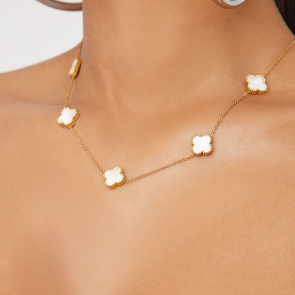MARIAN STYLE MULTI CLOVER DETAIL NECKLACE IN WHITE AND GOLD - Marian Style Boutique