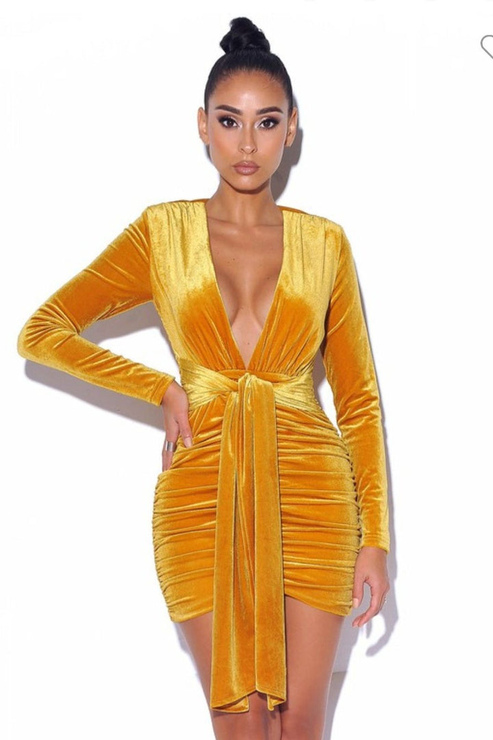 Marian style 💛Infinite Love Deep V Velvet Dress - Marian Style Boutique