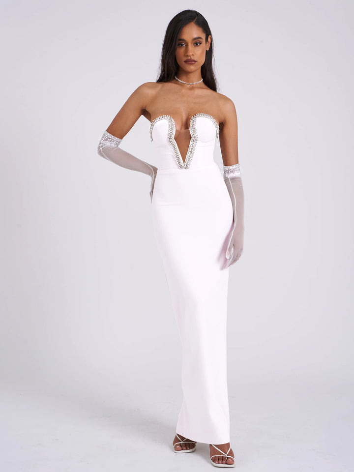 Marian style White Crystal Embellished Maxi Dress - Marian Style Boutique