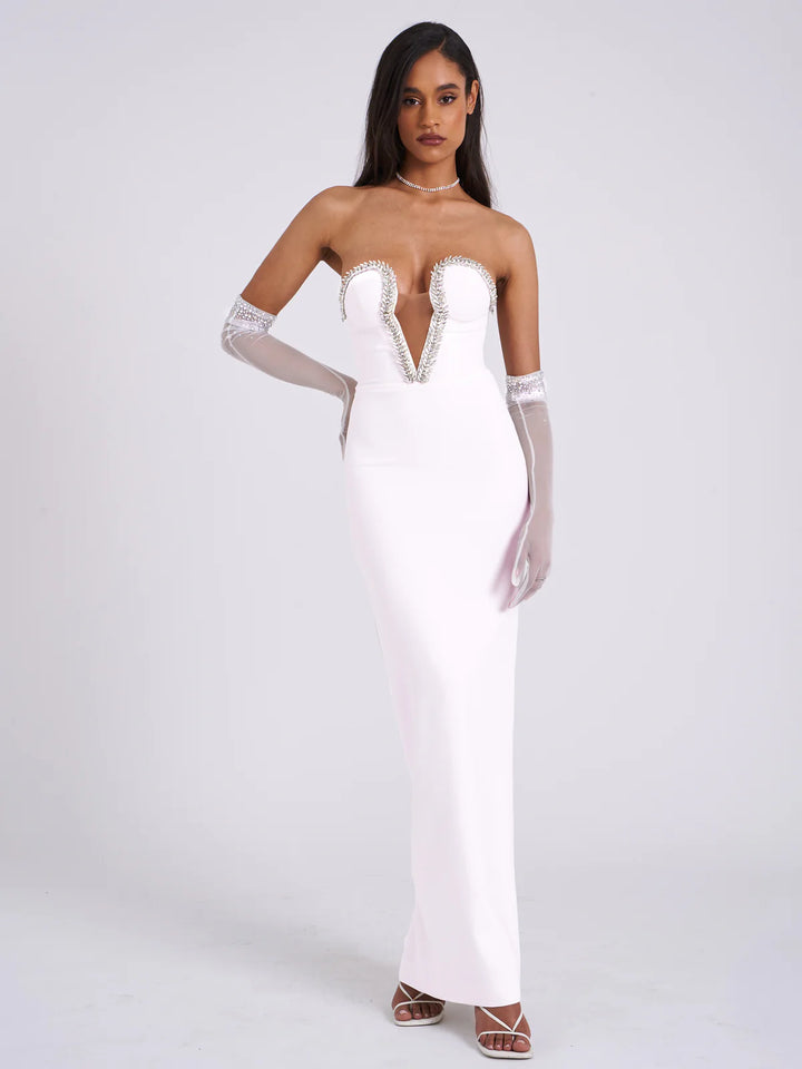 Marian style White Crystal Embellished Maxi Dress - Marian Style Boutique