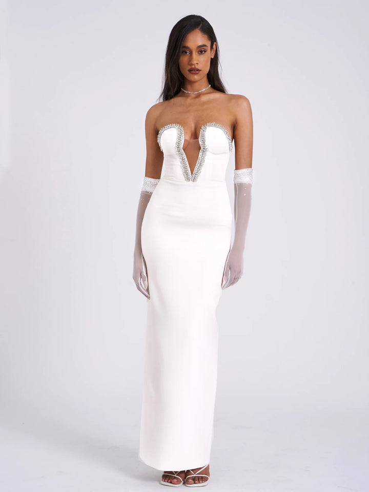 Marian style White Crystal Embellished Maxi Dress - Marian Style Boutique