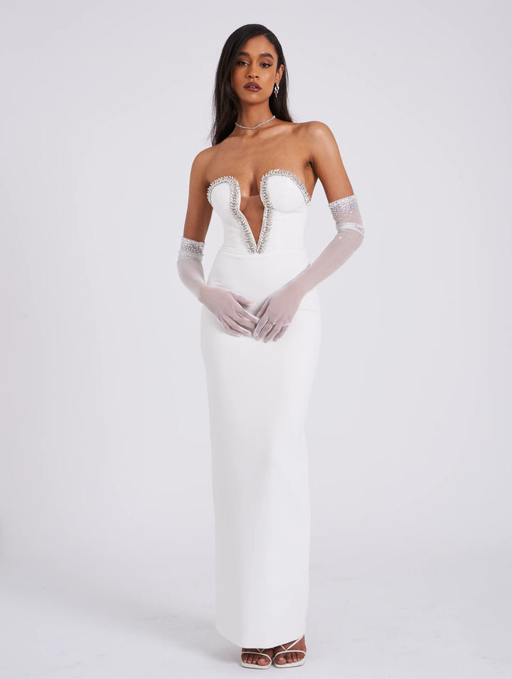 Marian style White Crystal Embellished Maxi Dress - Marian Style Boutique