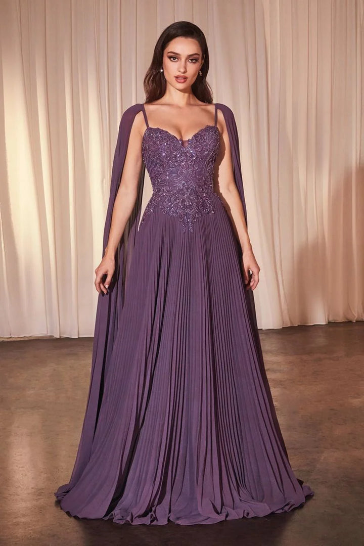 MARIAN STYLE PLEATED A-LINE GOWN WITH CAPE SLEEVES - Marian Style Boutique