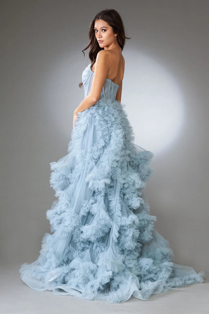 Marian style Ruffle Skirt Sweetheart A-Line Sheer Bodice Long Prom Dress - Marian Style Boutique